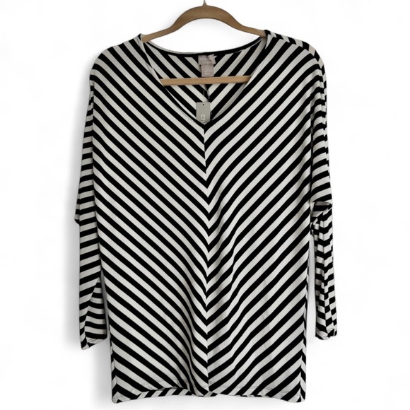 NWT Chico’s Travelers Black White Striped Dolman Sleeve Top Size 1 (US 8/10) - Picture 1 of 8